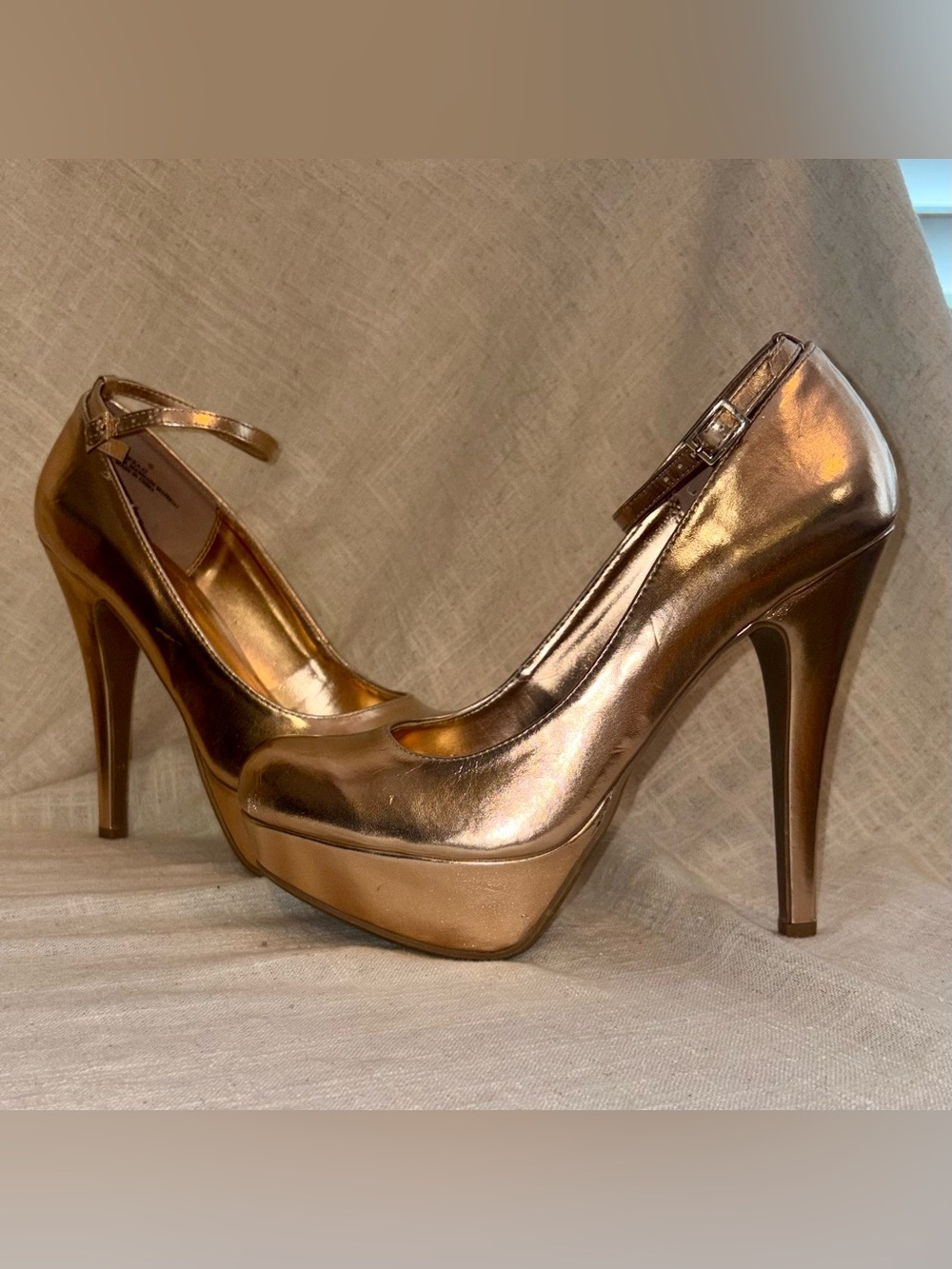 Rouge Helium Metallic Rose Gold Platform Ankle-Strap Pumps